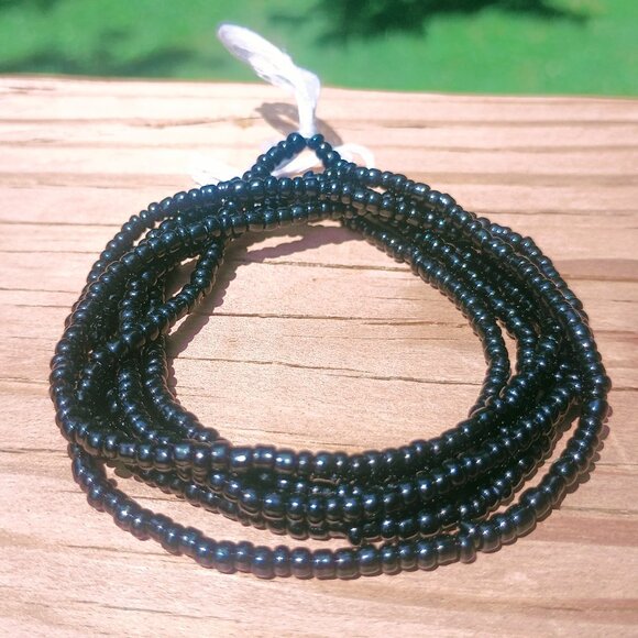 Glossy Black Waist Beads, 42 Inches of Beads on Cotton Tie-On String - Picture 1 of 4
